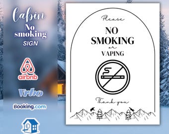 No Smoking Sign Printable Template, Editable Canva No Smoking Sign, Airbnb House Rules Sign, Modern Cabin No Smoking Poster