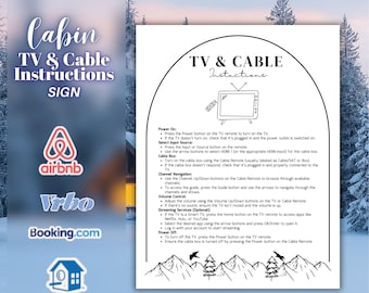 Airbnb TV Instructions Sign Printable, Cable TV Guide for Guests, Minimalist Rental House Rules, Cabin Guest Book Page