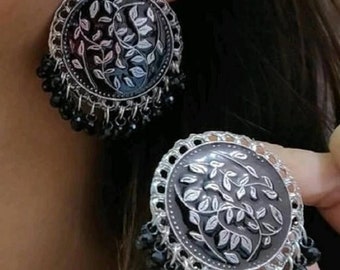 Indian Silver Oxidised studs / Indian Women Jewellery/ statement earnings/ Bohemian Jewellery / Necklace set / Gift / Traditional Jewelry