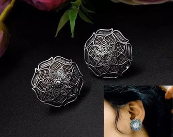 Indian Silver Oxidised studs / Indian Women Jewellery/ statement earnings/ Bohemian Jewellery / Necklace set / Gift / Traditional Jewelry