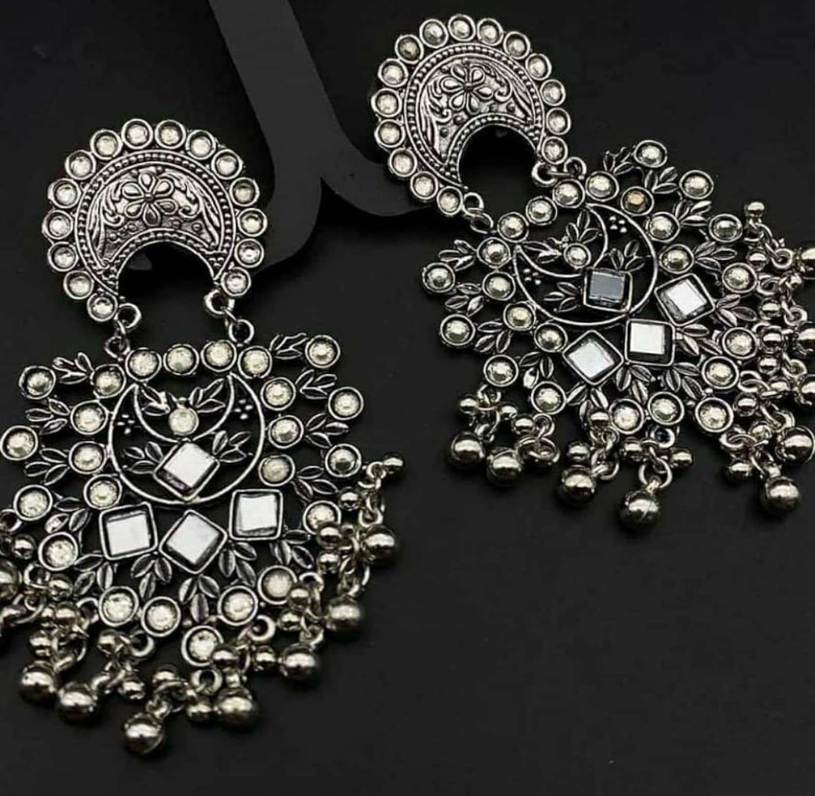 Oxidized Mirror Earrings, Oxidized Indian Jewelry , Indian Jewelry