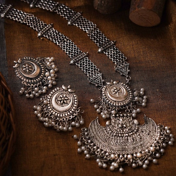 Oxidised Necklace set/ Women Jewellery Set/ Bohemian Jewellery / Lookalike /Lightweight /Traditional/Metal ghungaru