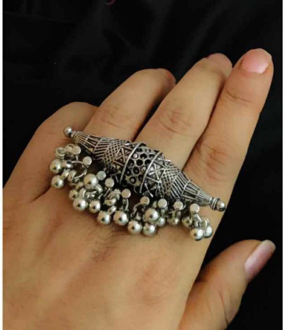 Oxidised Floral Filigree Ring