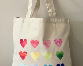 Heart Print Polyester Canvas Tote Bag, Reusable Market Bag