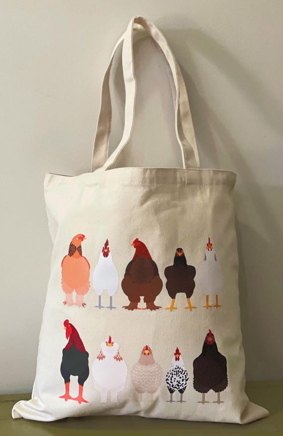 Chicken Print Polyester Canvas Reusable Tote Bag