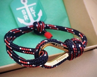 Navy Blue Red Nautical Sailing Knot Cord Bracelet | Personalized Surfing Style Custom Men Present | Adjustable Size Gift | Boyfriend Gift