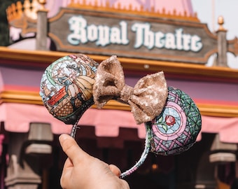 Beauty and the Beast Minnie Mouse Ears, Stained Glass Design
