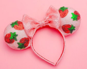Strawberry Sequin Valentines Pink Mouse Ears