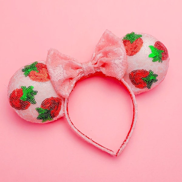 Strawberry Sequin Valentines Pink Mouse Ears