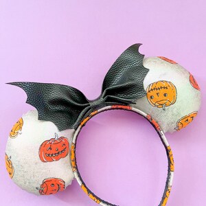 Halloween Mouse Ears DISNEY with faux Leather Bat bow