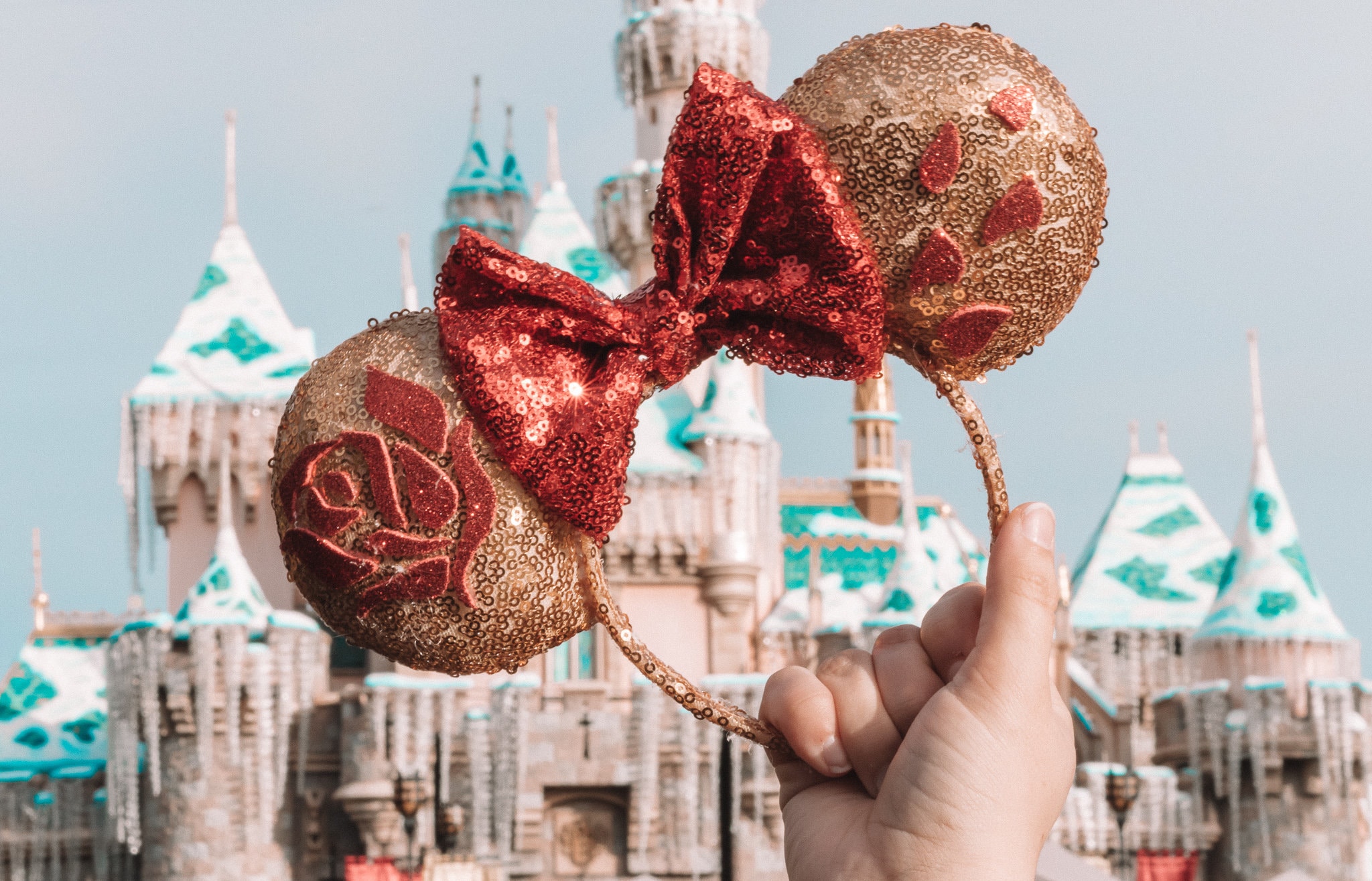 Disney Gold Minnie Mouse Ears with Red Rose Disney Minnie Sequin Ears Headband Rose Gold main image 3