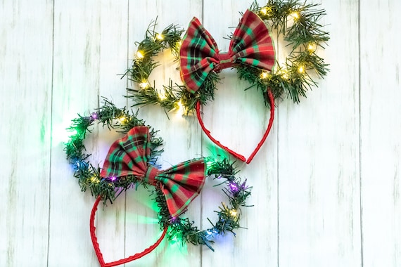 Christmas Mouse Ears Headband: Holiday Plaid Bow, Silk  display picture 3
