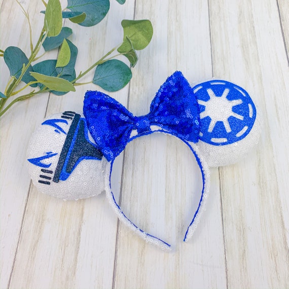 Sequin Blue & White Droid Ear Headband with Blue Bow R2D2 Ears, Minnie Ears, Mickey Ears, Disney World  main image 4