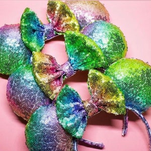 Rainbow Sequin Mouse Ears: Pastel Spring Headband