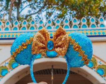 Princess Jasmine Inspired Minnie Ears Headband with Bows & Sequins TDR - Aladdin Jasmine Princess Magic Carpet Minnie Mouse  main image 2