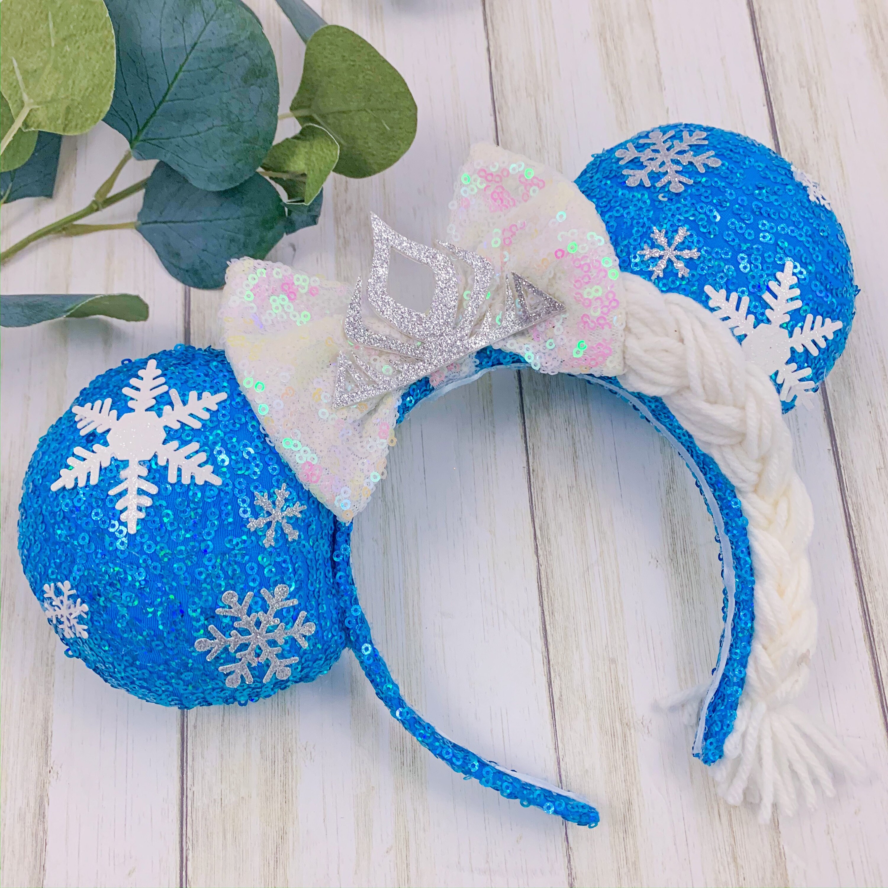 EARrational Princess Blue Elsa Mickey Ears Fully bedazzled Blue AB Rhinestones ? Elsa Minnie Mouse Ears Princess Elsa Minnie Ears Ice Frozen  main image 3