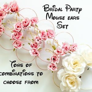 Bridal Mouse Ears Set: Floral Wedding Party Headbands