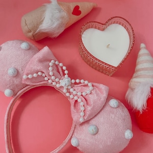 Oreilles de Minnie et Mickey Mouse en velours rose perle Saint-Valentin