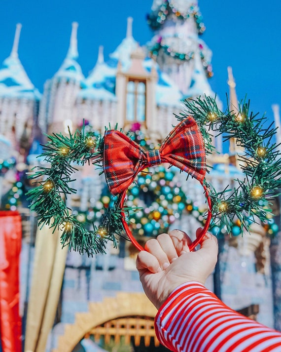 Christmas Mouse Ears Headband: Holiday Plaid Bow, Silk  display picture 3