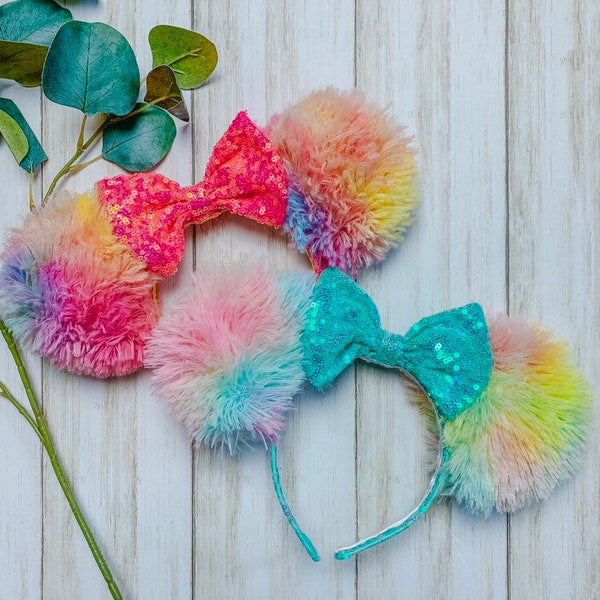 Fuzzy Y2K Rainbow Kidcore Disney Inspired Mouse Ears