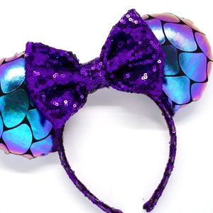 Iridescent purple and blue fabric mermaid mouse ears