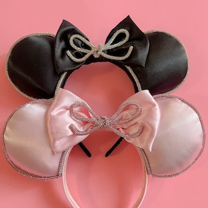 Rhinestone crystal Bow Satin Fancy Mouse Ears