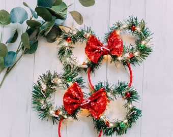 Christmas Tree Wreath Disney Inspired Mouse ears with ornaments and candy canes