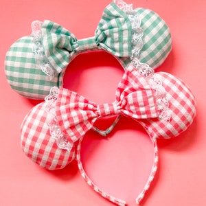 Gingham Picnic fabric Mouse Ears