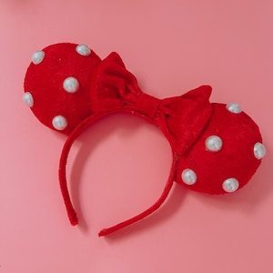 Valentines Red Pearl Velvet Mouse Ears