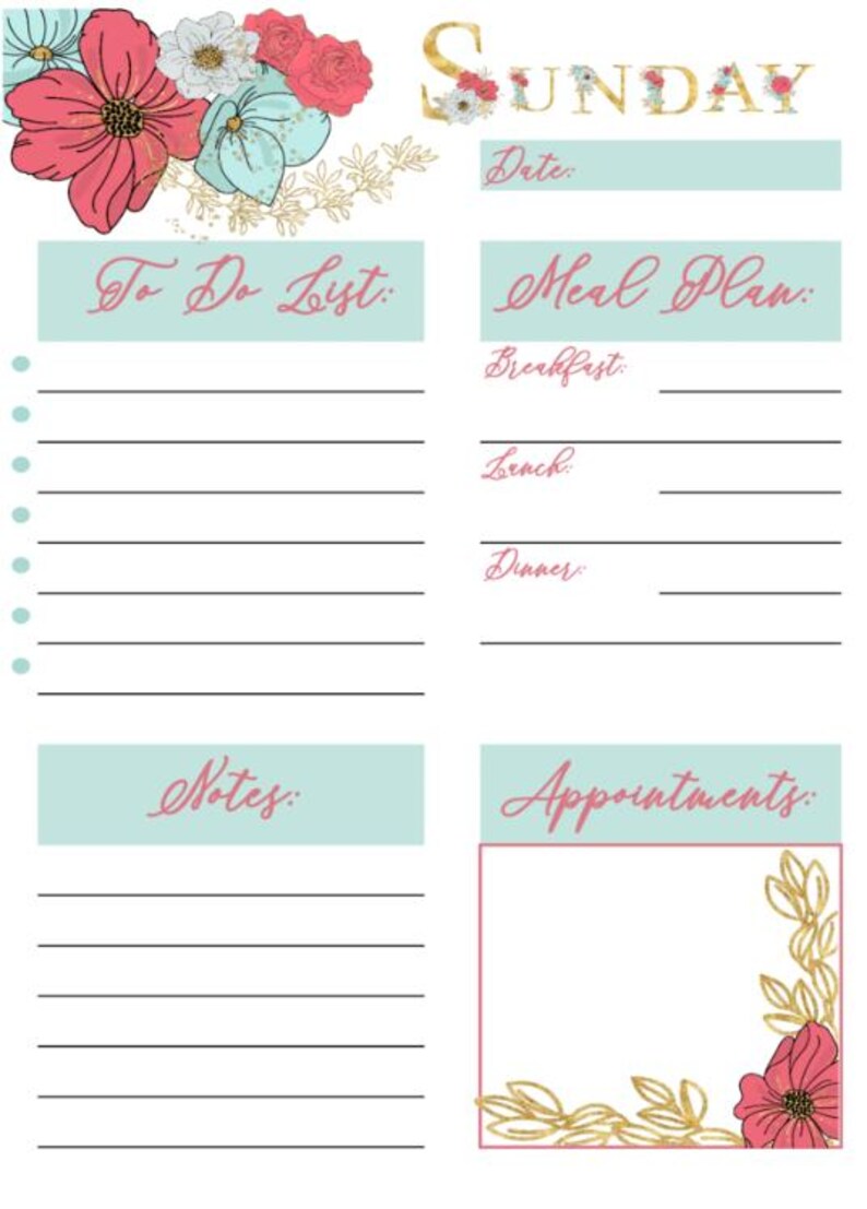 Floral Weekly Planner Printable | A4 Planner Page | Undated Weekly ...