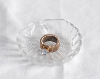 Vintage Seashell Ring Dish, Glass Jewelry Holder