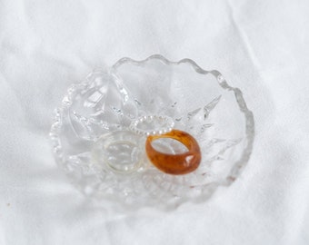 Vintage Glass Ring Holder, Small Jewelry Dish