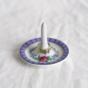 Ceramic Ring Holder Tree, Blue Floral Ring Cone image 1