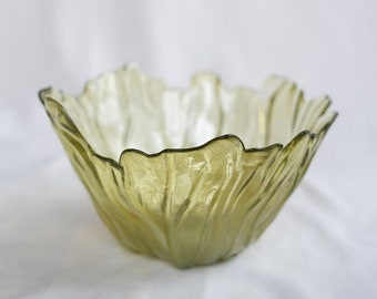 Vintage Yellow Pressed Glass Bowl, Decorative Catch All Bowl