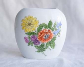 Vintage Porcelain Floral Vase, White Handmade Flower Vase 70s