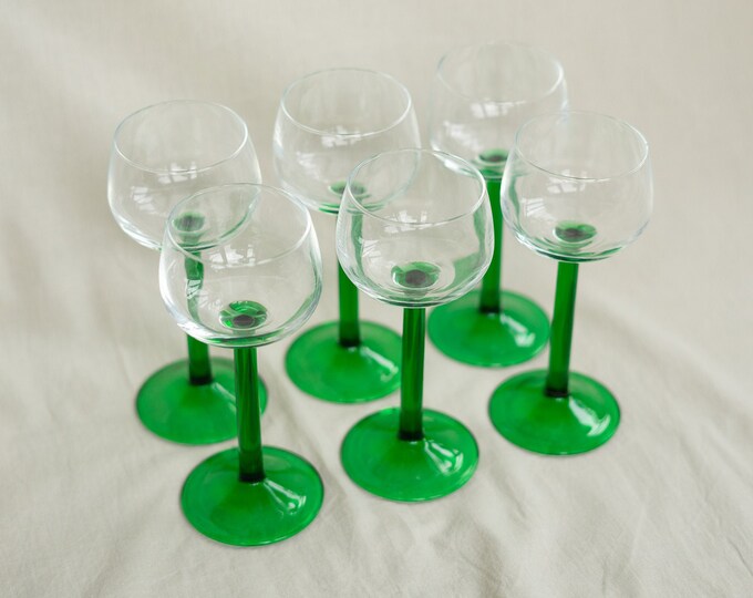 Vintage Green Stem Wine Glasses Set of 6 Luminarc Tall Etsy