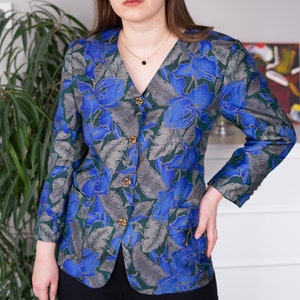 Vintage Blue Floral Blazer Jacket Size S/M 90s