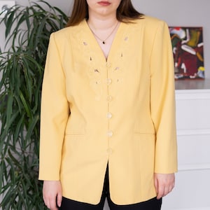 Vintage Pastel Yellow Emboidered Blazer Jacket Size M/L 80s
