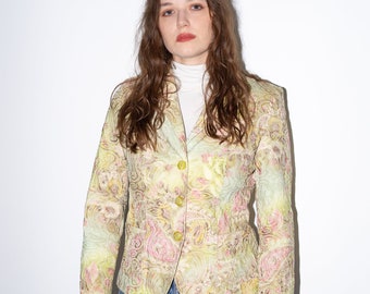 Vintage Green Boho Blazer, Paisley Pattern Size M