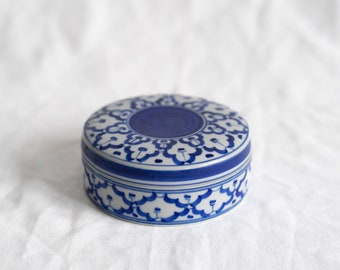 Vintage Blue Ceramic Trinket Box, Jewelry Dish