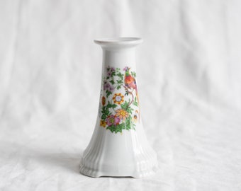 Vintage Ceramic Candle Holder, White Floral Candlestick