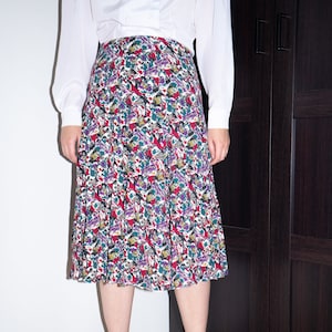 Vintage Multicolor Print Skirt, 70s A-line Midi Skirt Size M