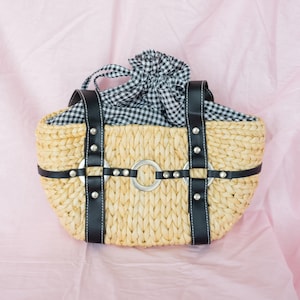 Bolsa de palha vintage, bolsa de palha tecida Y2K