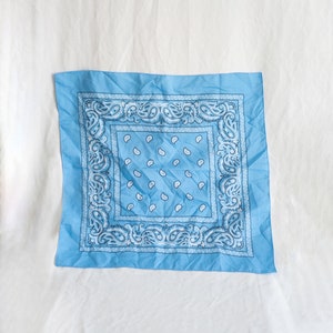Vintage Light Blue Bandana, Western Square Scarf