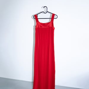Vintage Red Sleeveless Dress, Long Maxi Slip Dress Size S