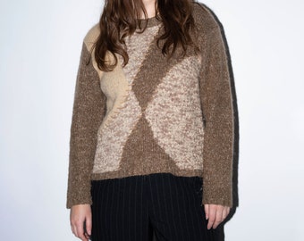 Vintage Brown Wool Sweater, Knit Mohair Jumper 90s