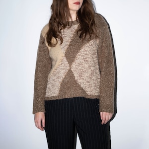 Suéter vintage de lã marrom, suéter tricotado Mohair anos 90