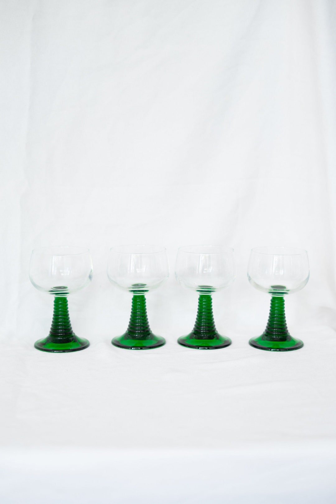 Vintage Green Ribbed Stem Luminarc Wine Glass Set of 4 Made in France