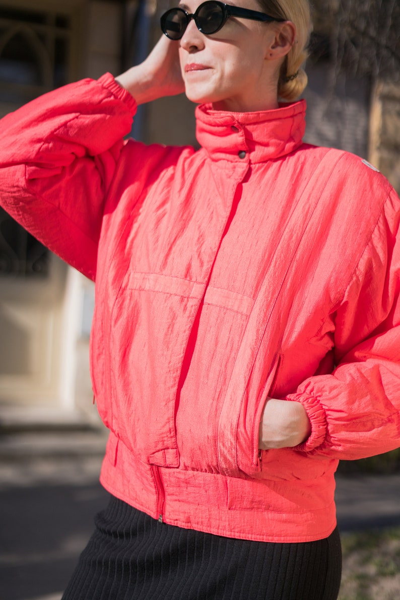 Vintage Neon Orange Skiing Jacket Bomber Jacket 80s Winter Etsy