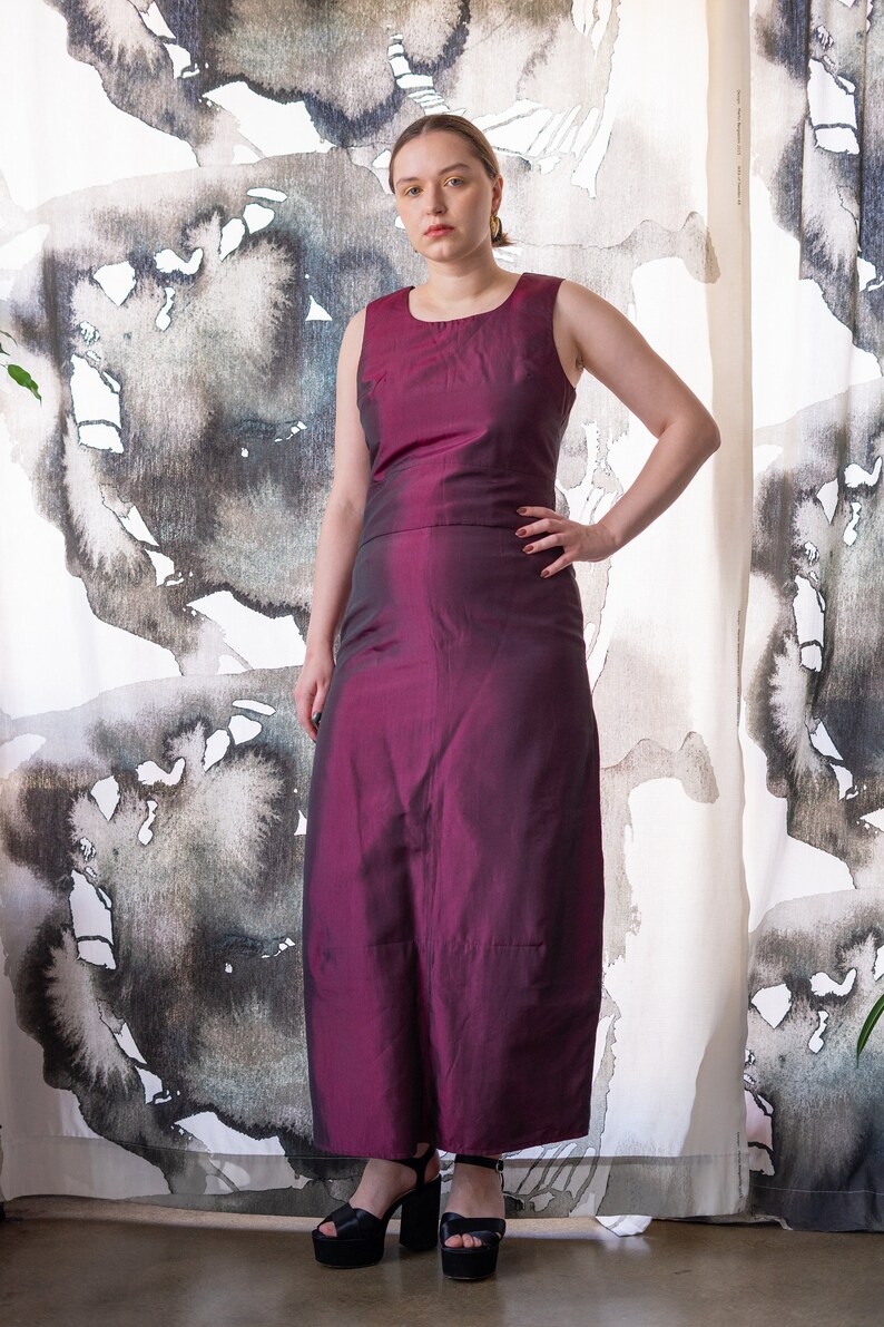 Vintage Maroon Shiny Skirt Set Two Piece Skirt Suit Size M-XL 90s